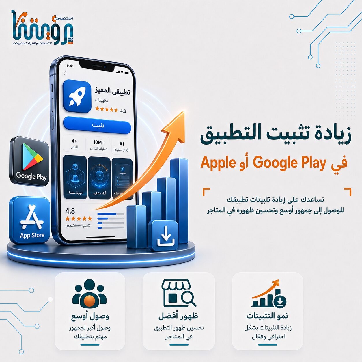 زيادة تثبيت التطبيق في Google Play أو Apple